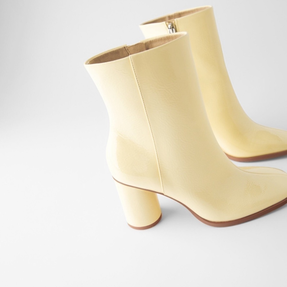 ZARA FAUX-PATENT-FINISH HEELED ANKLE BOOTS SZ  10 - Picture 2 of 8